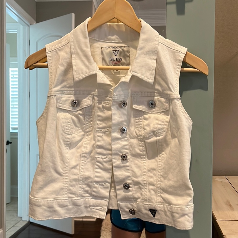 Guess white sleeveless jean vest